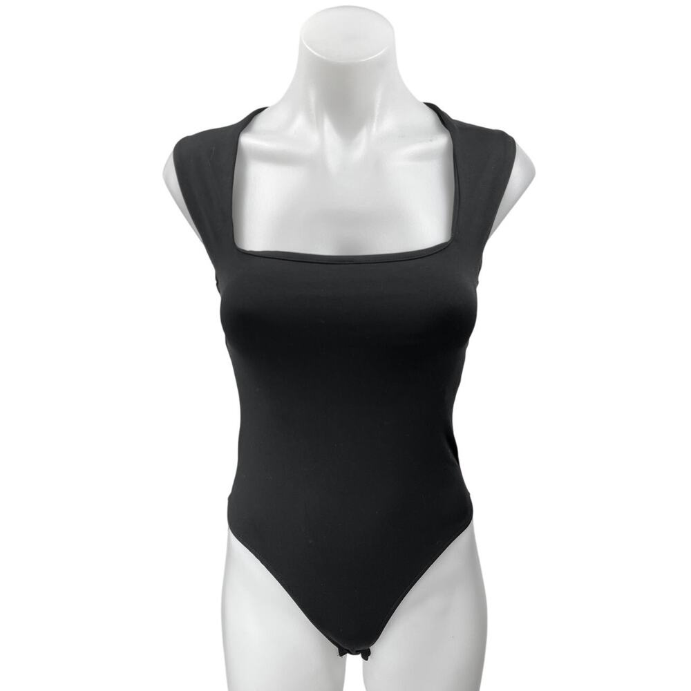 Zara Women's Black Square Neck Stretch Sleeveless Tank Bodysuit Top Size S